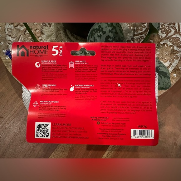 Natural Home Brands Reusable Veggie Bags with Drawstrings (Pack of 5) - Picture 6 of 6